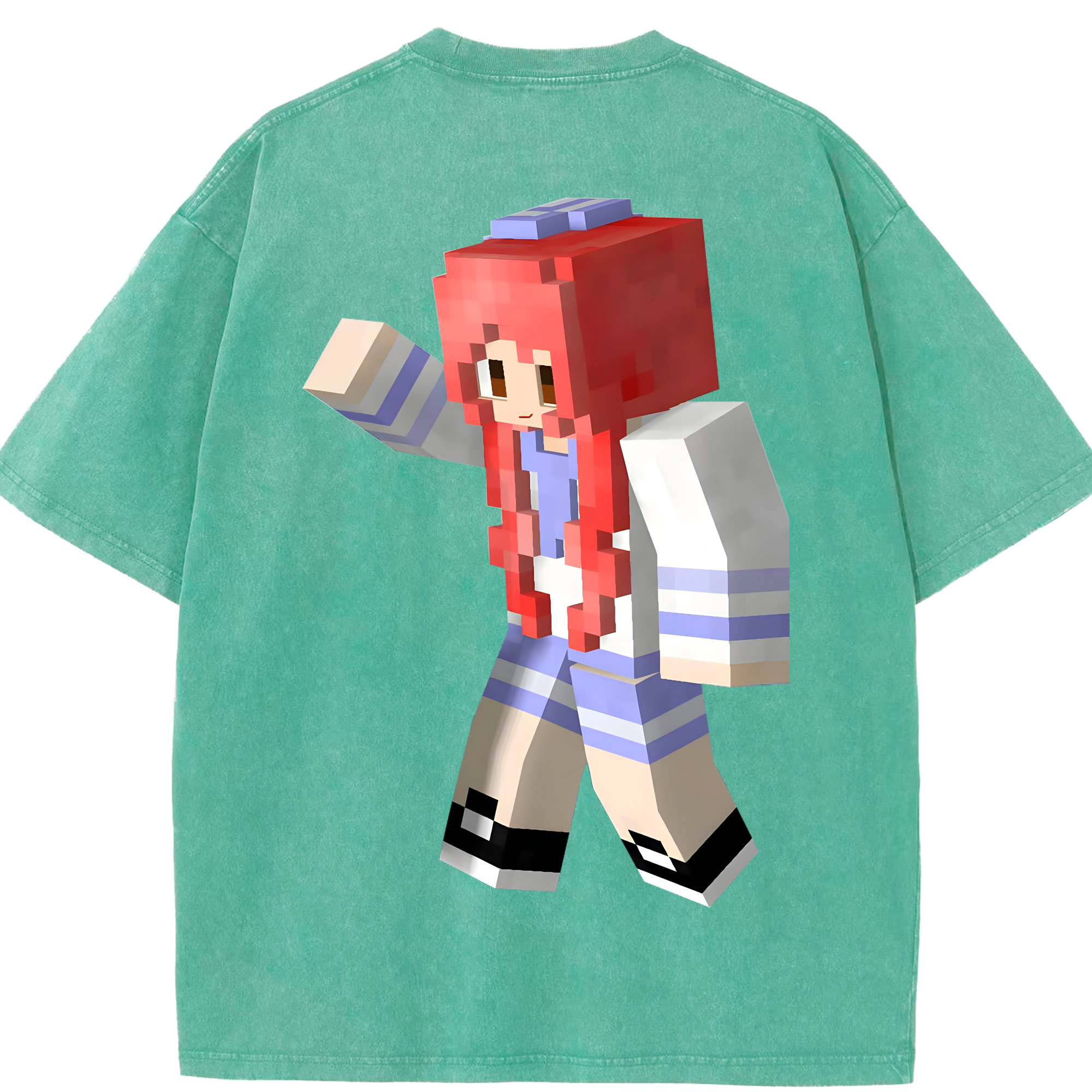 （画像用） マインクラフト ブロックの世界 Minecraft MC Block world 綿100% ヴィンテージ風 半袖Tシャツ（背面プリント）